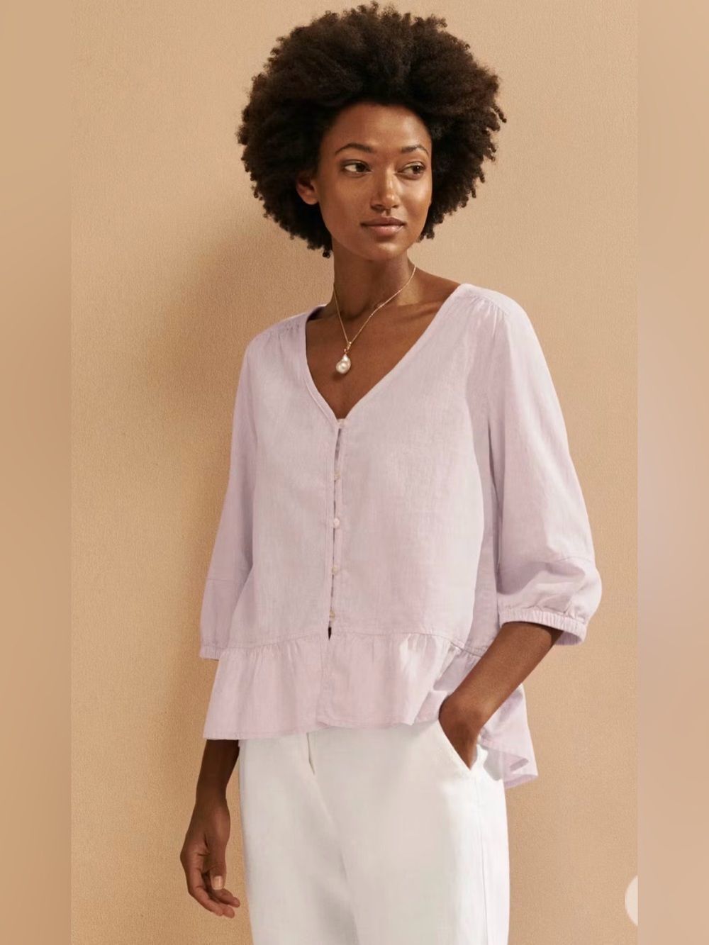 Poetry Peplum Hem Blouse in Hemp & Organic Cotton Pale Lilac 16